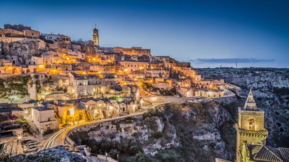 Panorama di Matera all'ora del tramonto